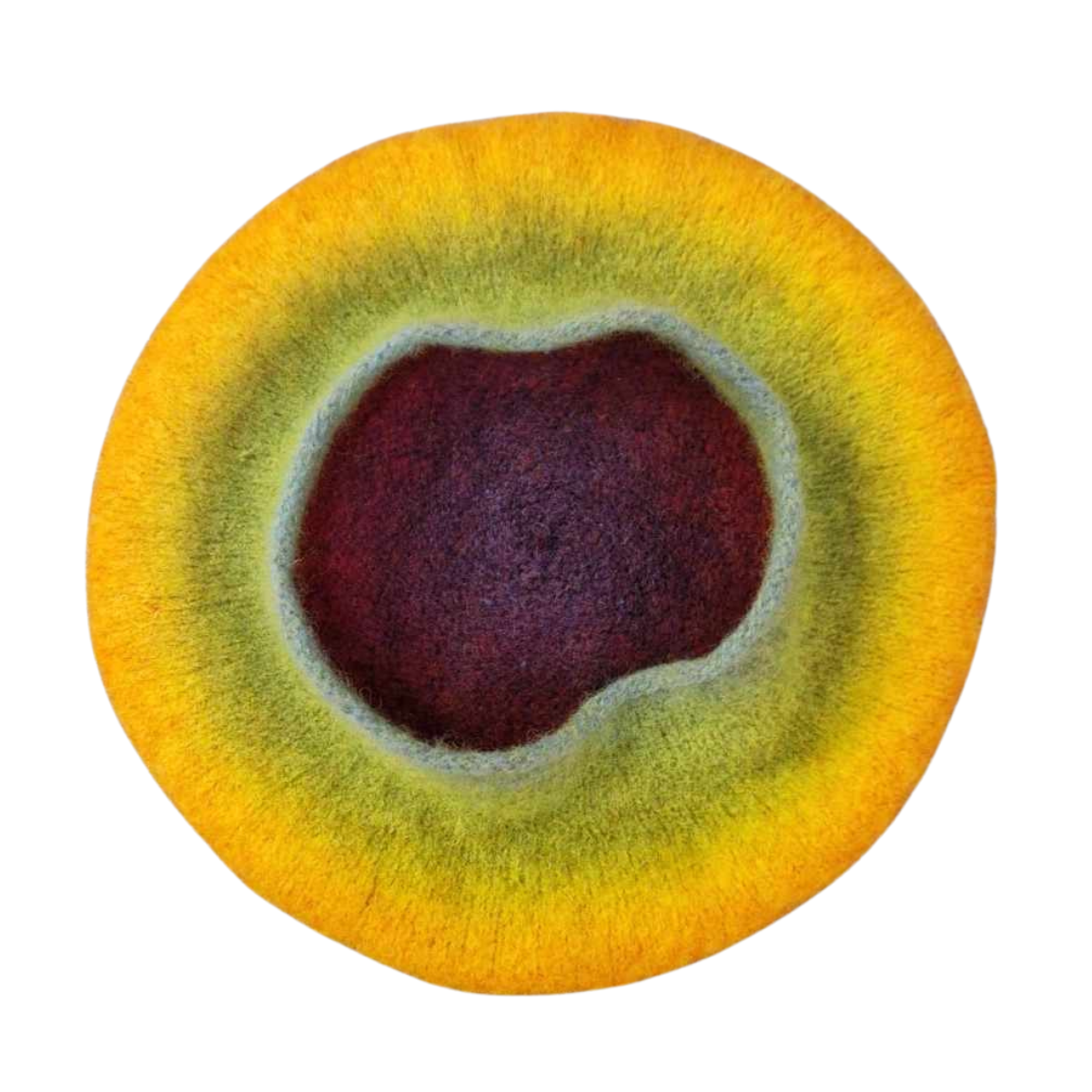 Handknitted 100% Wool Rainbow Beret underside