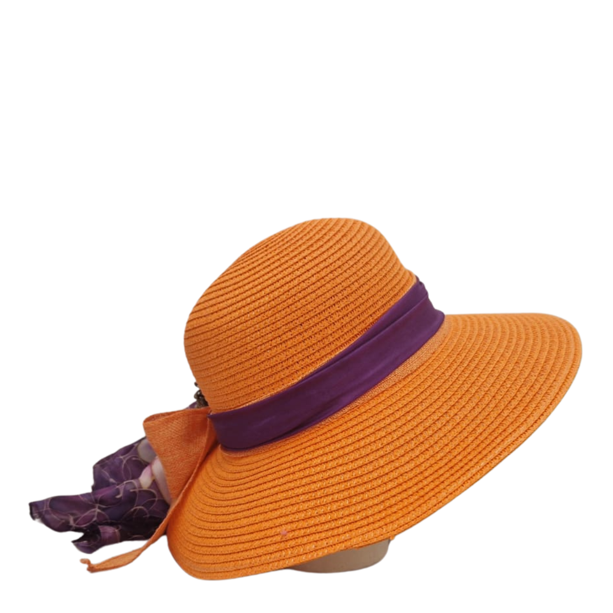 Wide Brim Sun Hat - Orange & Purple