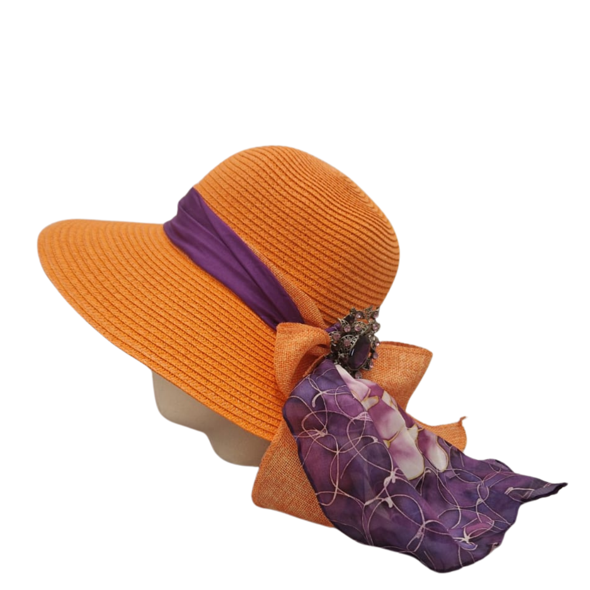 Wide Brim Sun Hat - Orange & Purple