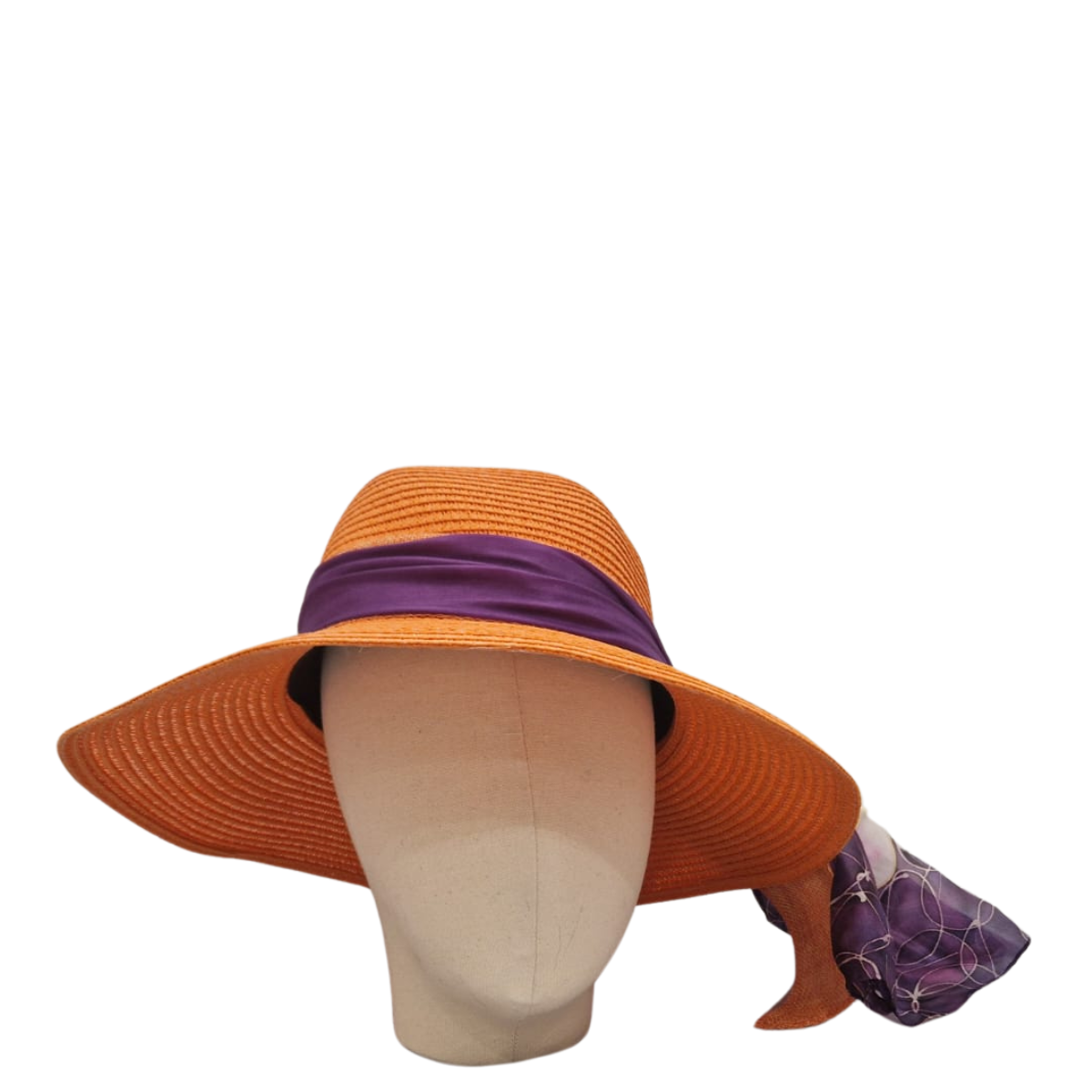 Wide Brim Sun Hat - Orange & Purple