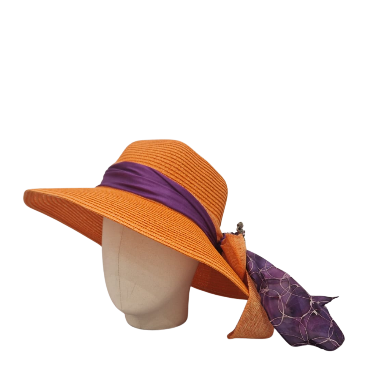 Wide Brim Sun Hat - Orange & Purple
