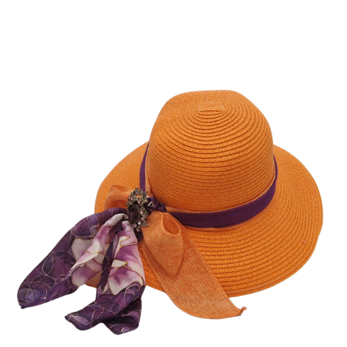 Wide Brim Sun Hat - Orange & Purple