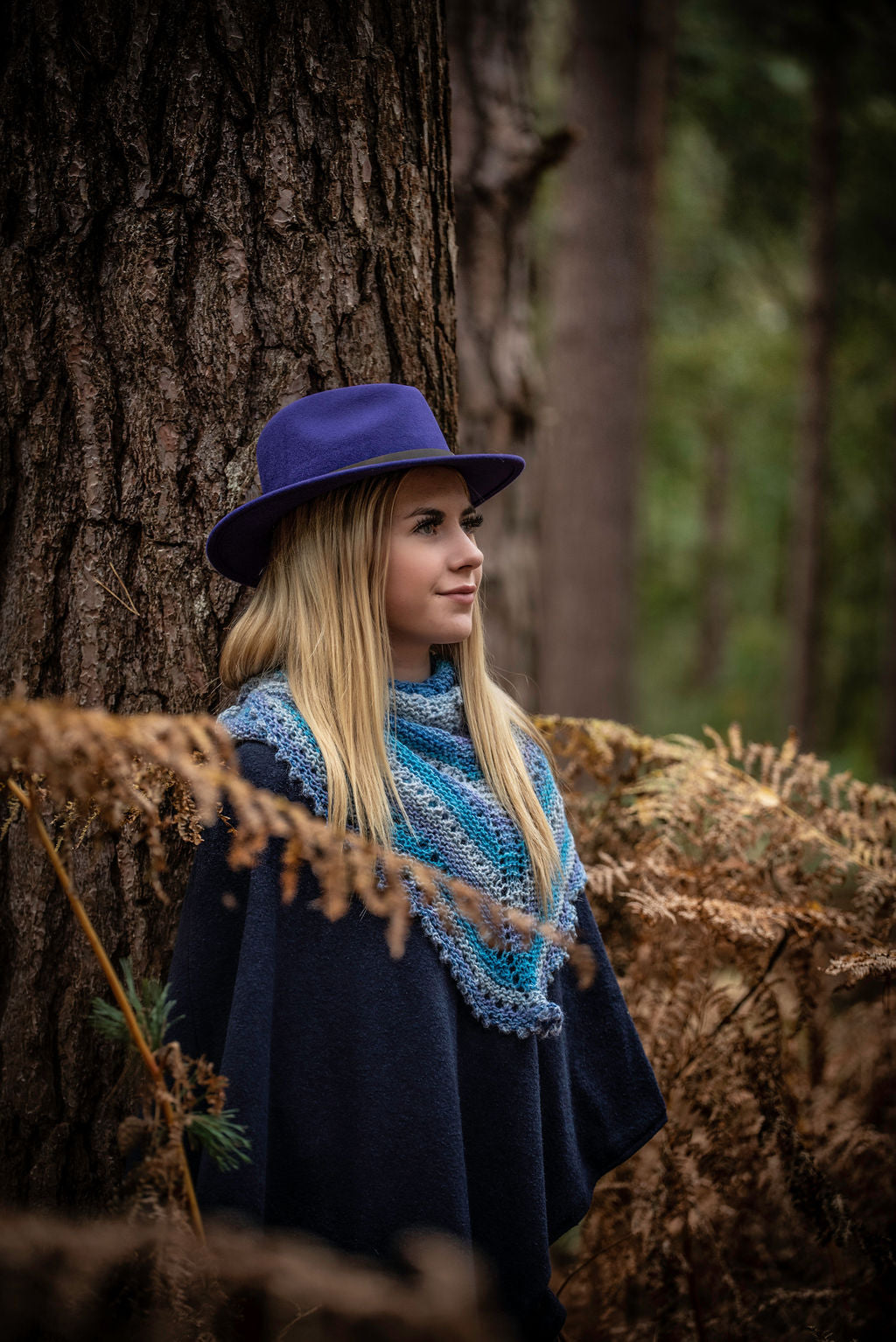 Hand Knitted Blue and Grey Open Knit Shawl