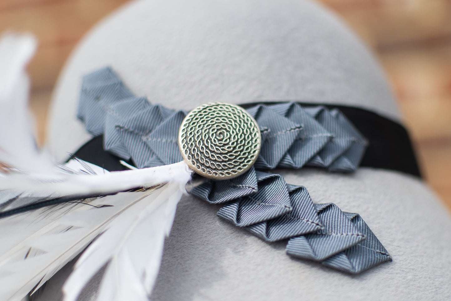 Light Grey Fur Felt Cloche Hat With Feather Mount