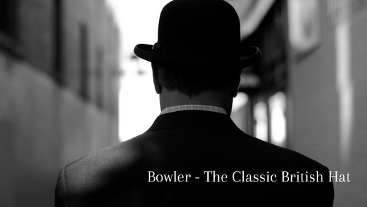 A man facing away from the camera wearing a classic black bowler hat and suit