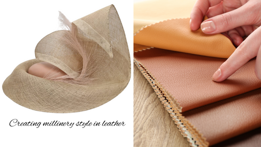 One of Pat Brown's sculptural designs using salmon coloured leather and a leather swatch