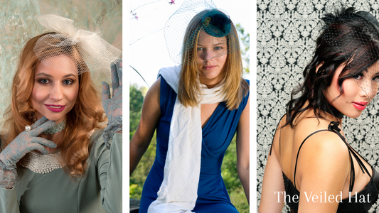 Three women with different types of veiled hats