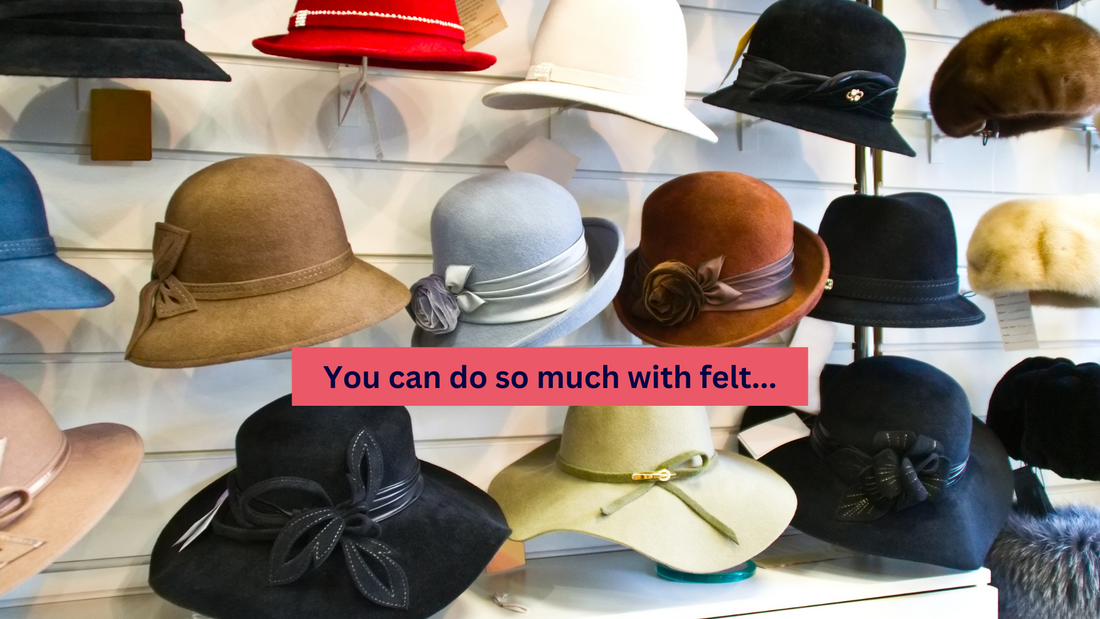 Three rows of different looking felt hats