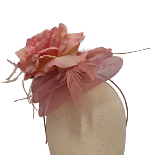 Dusky Pink Silk Rose Fascinator