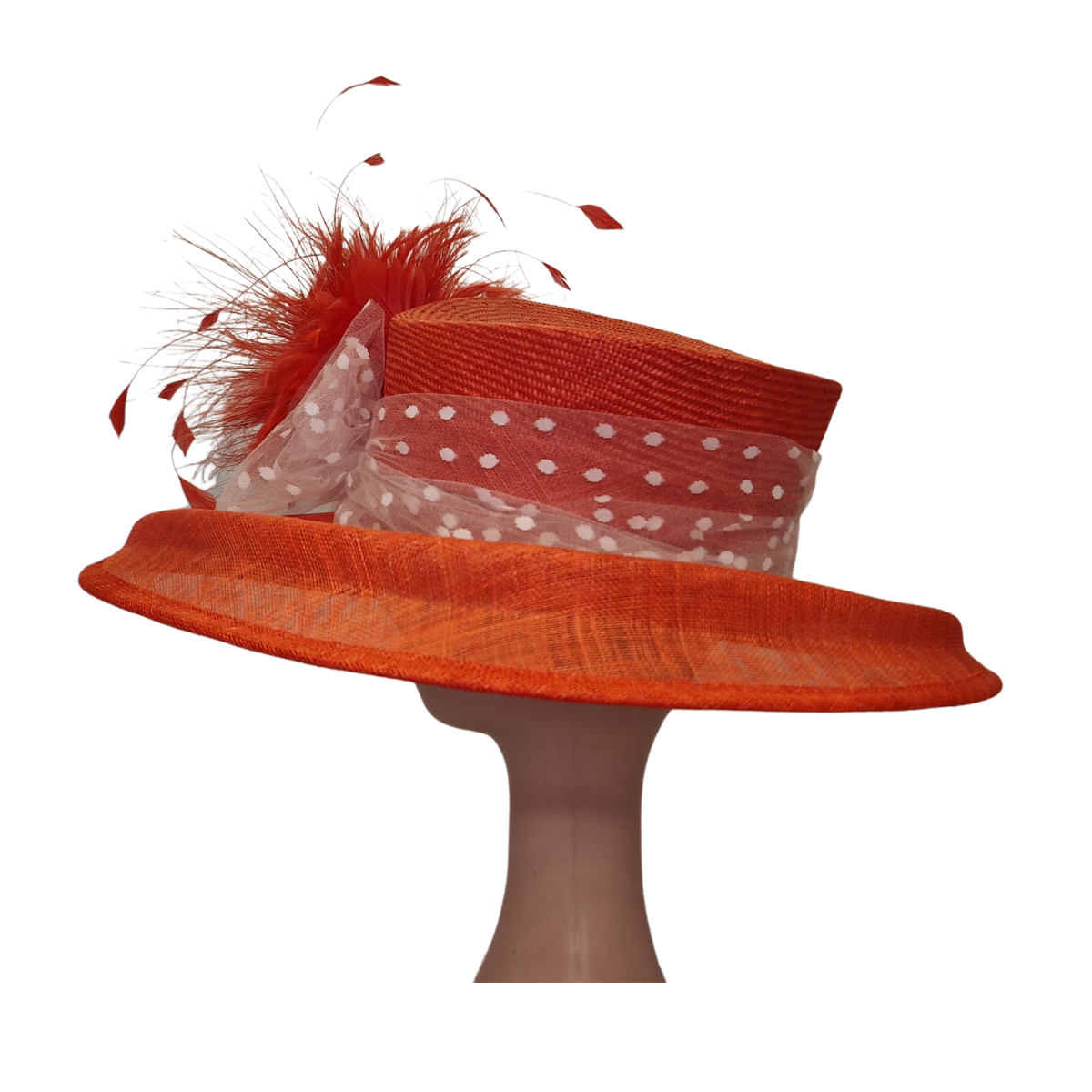 Feather & Spot Tulle Detail Red Occasion Hat side