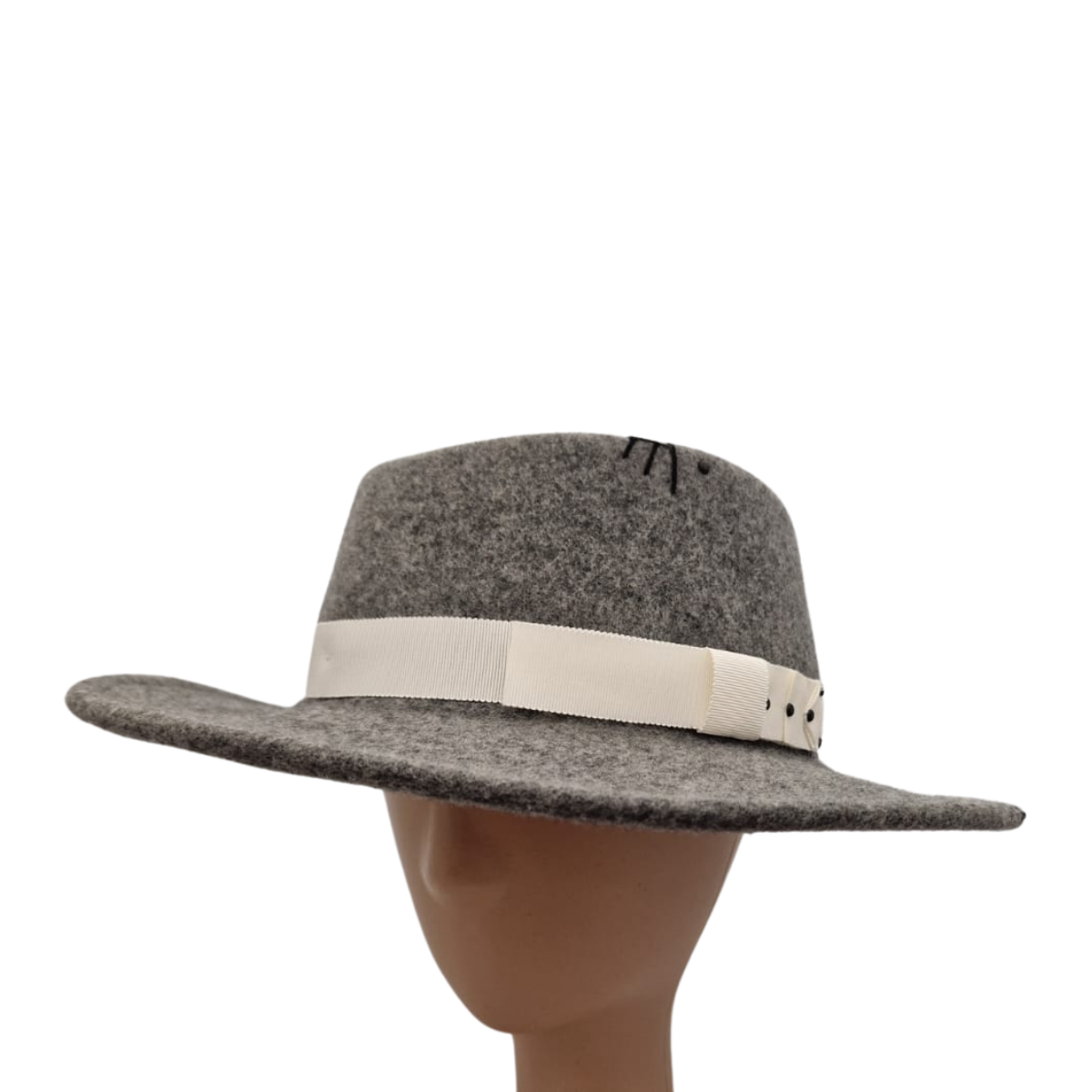 Grey Felt Fedora with Cream Trim and Black Detailing  front