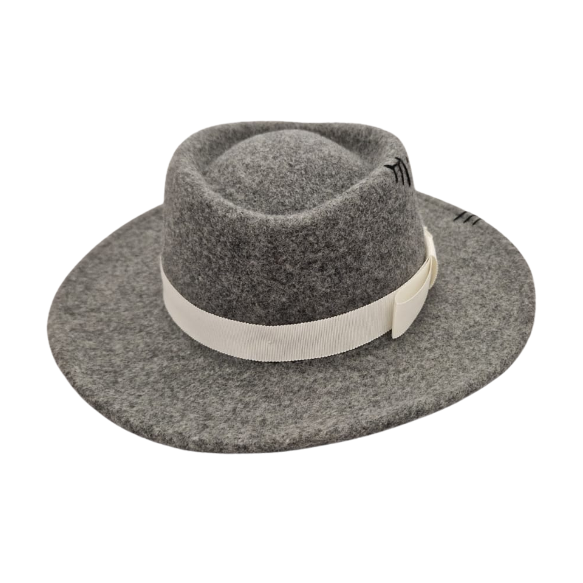 Grey Felt Fedora with Cream Trim and Black Detailing  back