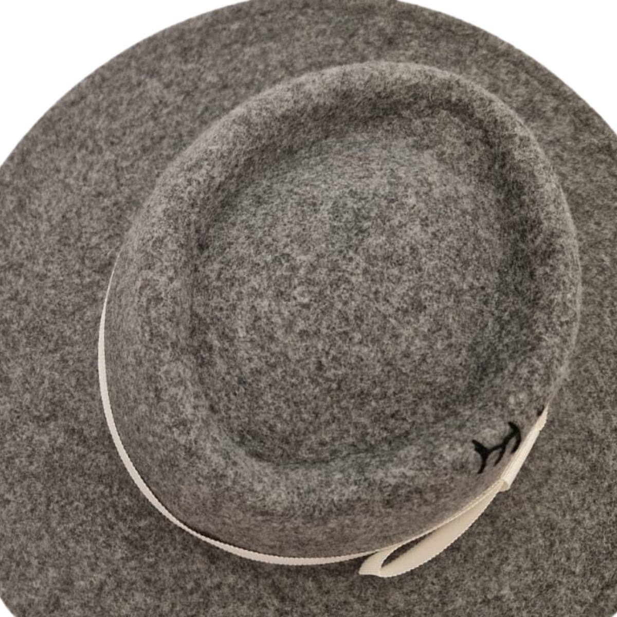 Grey Felt Fedora with Cream Trim and Black Detailing top