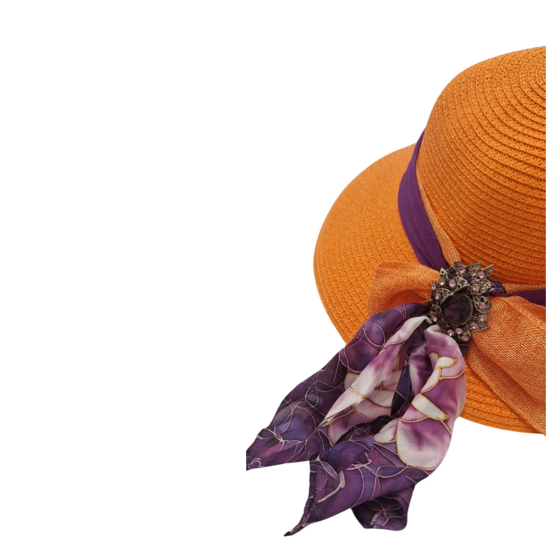Vivid Purple & Orange Wide-brimmed hat. Wide Brim Sun Hat - Orange & Purple – The Extraordinary Hat  main image 3