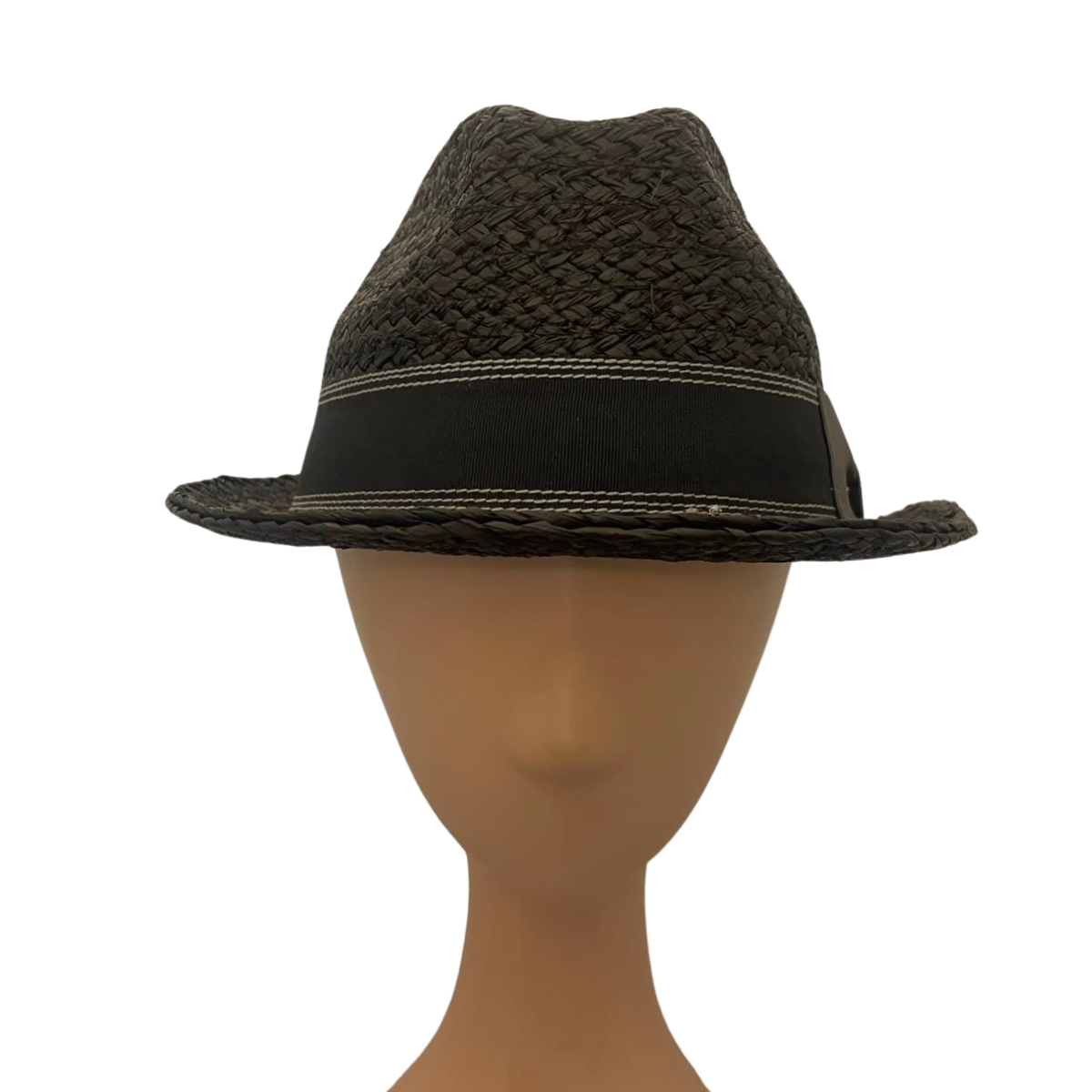 Handmade Black Raffia Trilby Hat with Ribbon Band