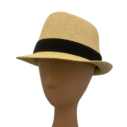 Natural Paper Trilby Hat with Black Band