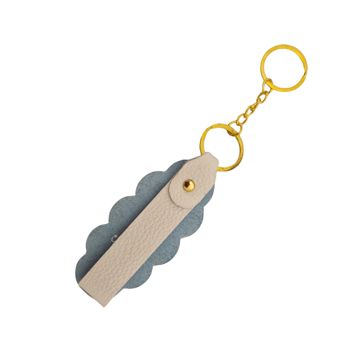 Sky Blue Leather Keyring with Polka Dot Button