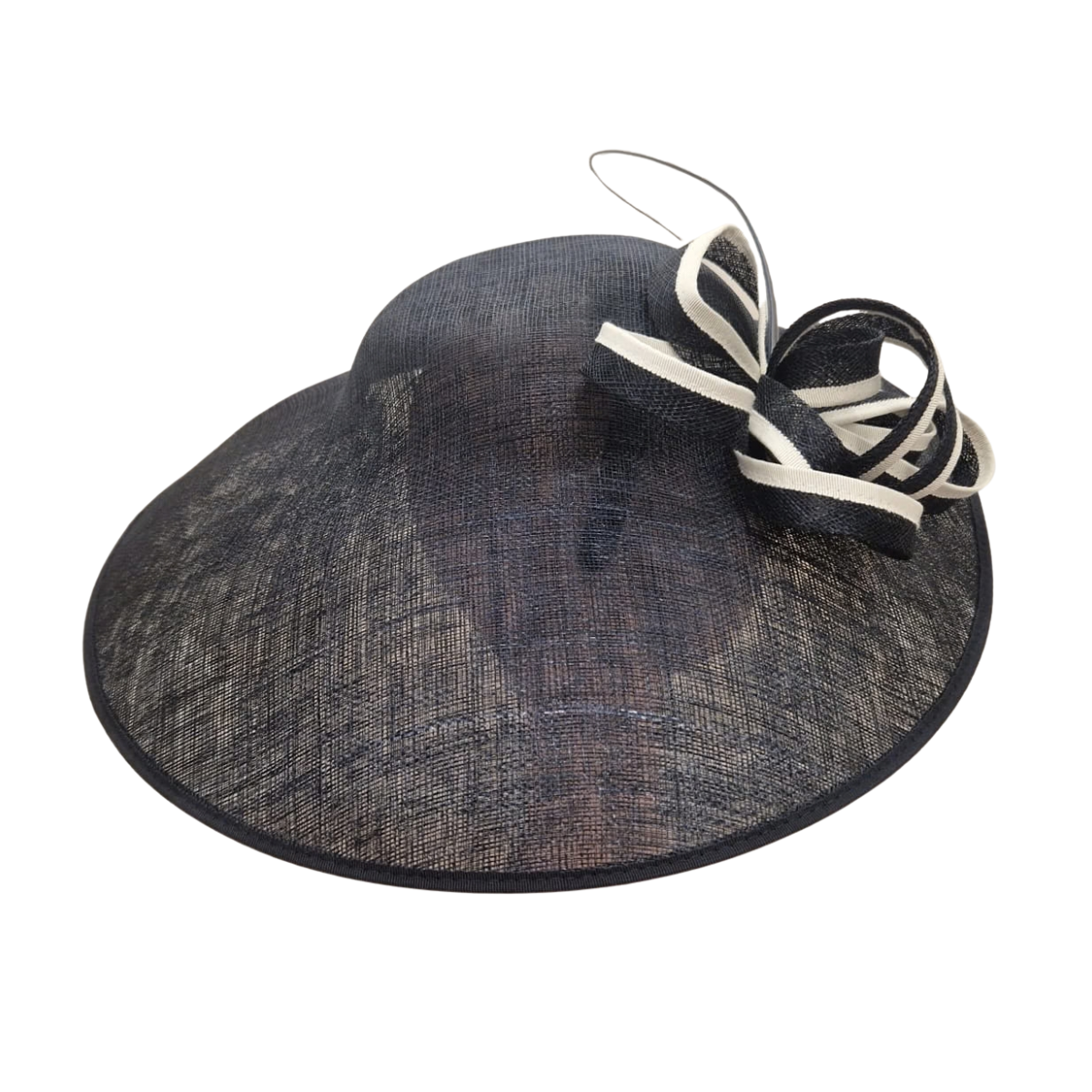 Navy & Cream Picture Hat with Sculptural Ribbon Trim side