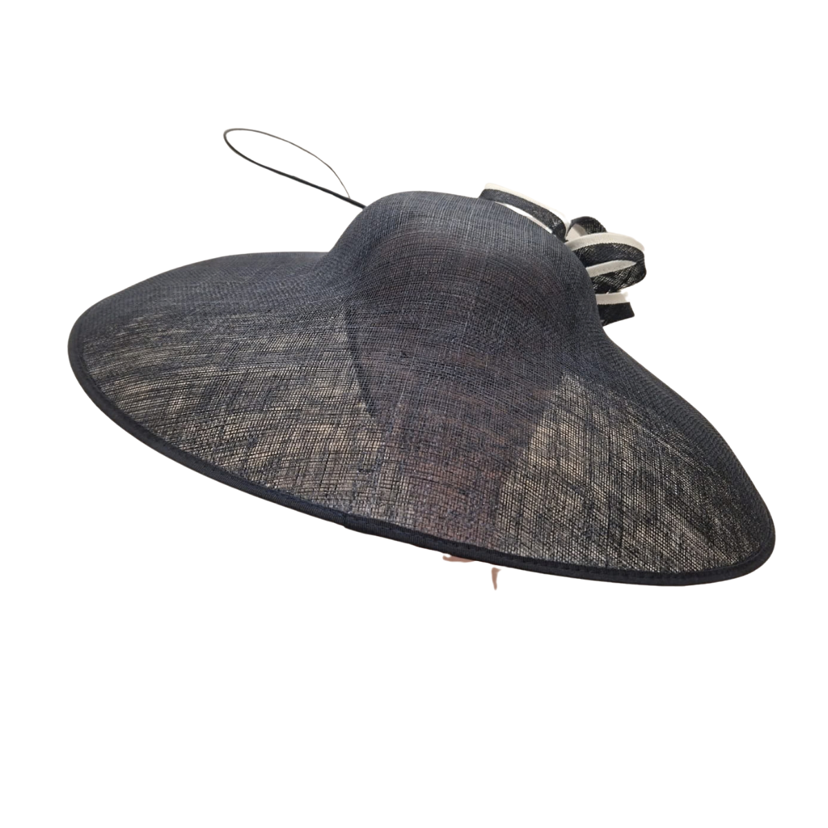 Navy & Cream Picture Hat with Sculptural Ribbon Trim back