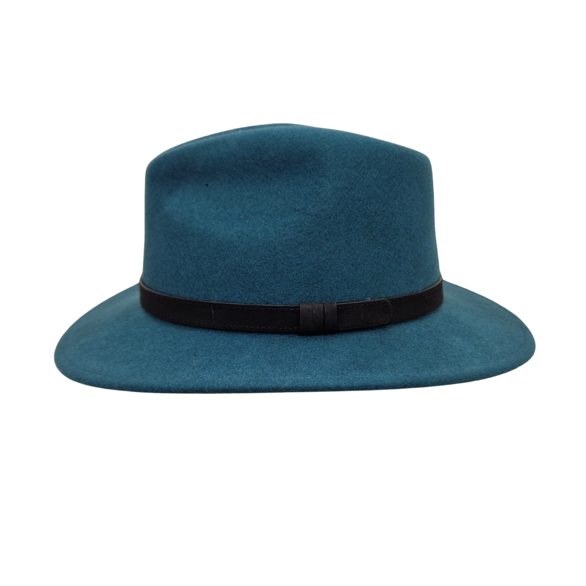 teal colour 100 percent wool fedora - side view
