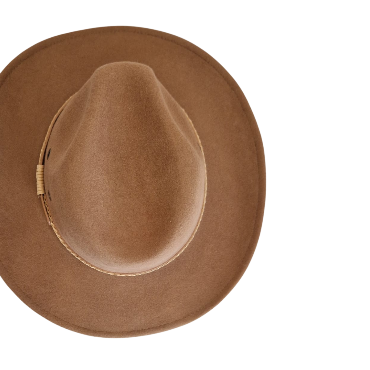 Camel Wide Brim Fedora Hat with Plaited Leather Band top