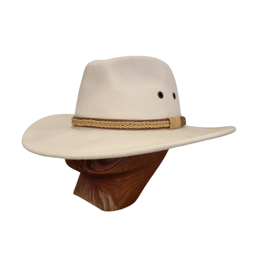 Off-White Wide Brim Fedora Hat with Plaited Leather Band front