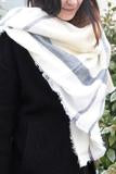 Super Soft White and Cream Blanket Scarf with a Tartan design