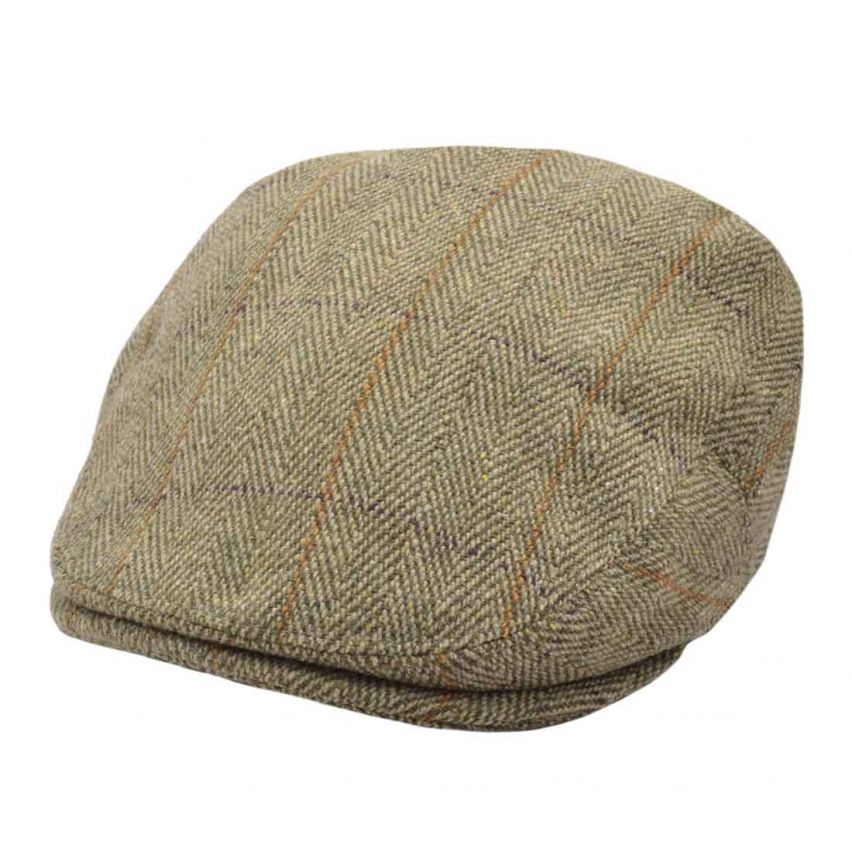 Check Tweed Flat Cap - Olive-Green