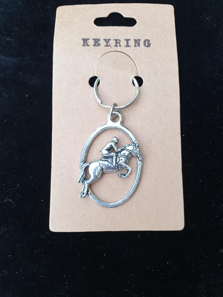 Pewter Key Ring Horse and Rider Design